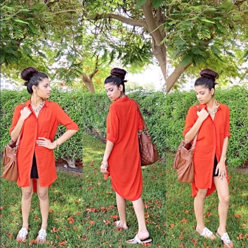 Orange Long Sleeve T-shirt Dress